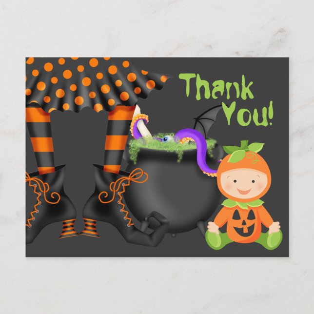 Carte Postale Bébé mignon en costume Citrouille Merci d'Hallowee (Devant)
