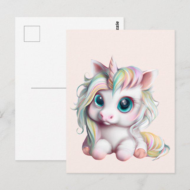 Carte Postale Bébé mignon et adorable licorne (Devant / Derrière)