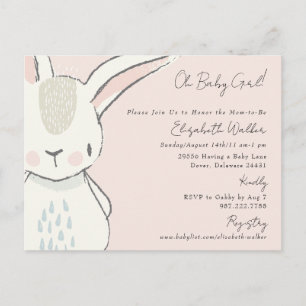 Carte Postale Bébé mignon fille lapin Baby shower rose