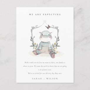 Carte Postale Bébé mignon Hippo Foliage Balloon Bébé Faire-part
