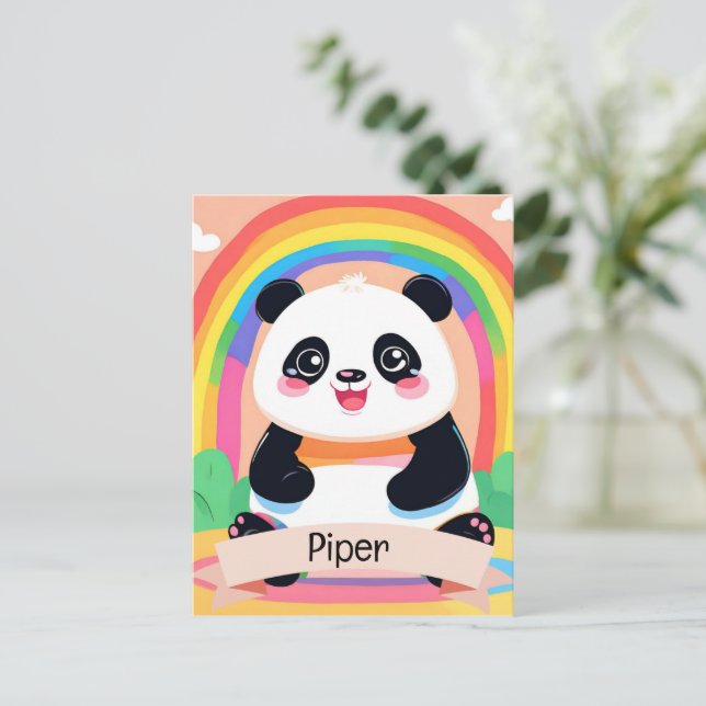 Carte Postale Bébé mignon Panda arc-en-ciel (Debout devant)