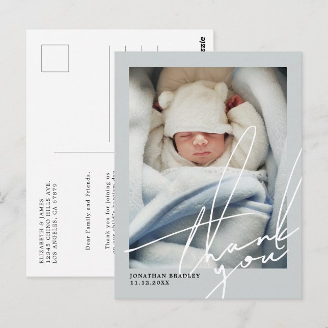 Carte Postale Bébé mignon photo Baptême Merci (Devant / Derrière)