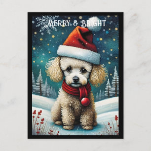 Carte Postale Bébé mignon Poodle Snowy Meadow Père Noël Chien No