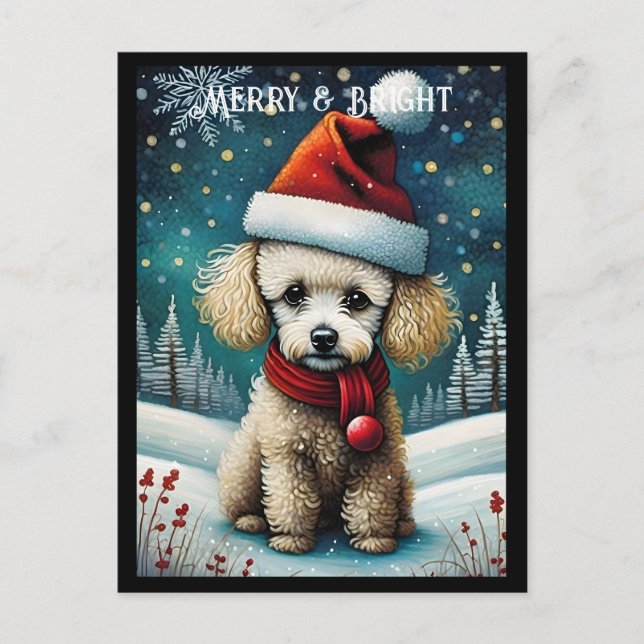 Carte Postale Bébé mignon Poodle Snowy Meadow Père Noël Chien No (Devant)