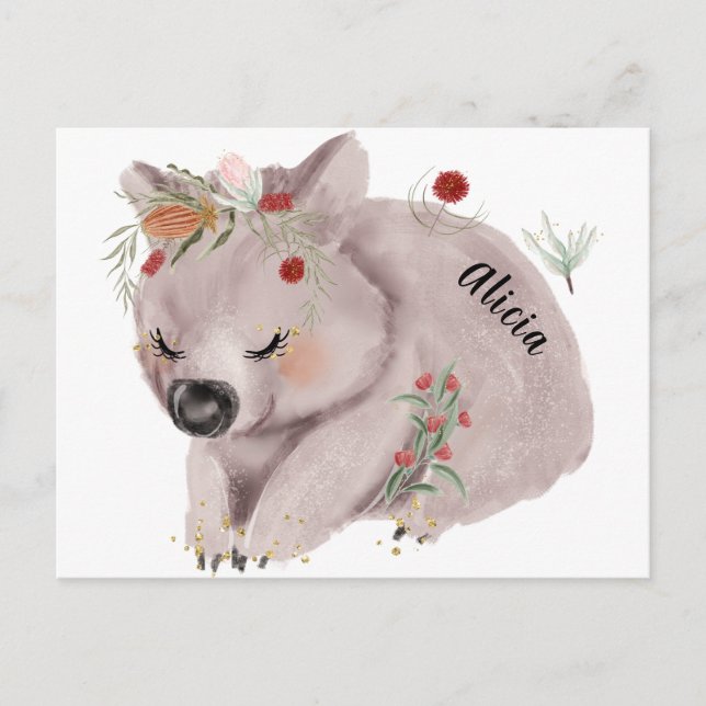 Carte Postale Bébé mignon Wombat Gold Speckle personnalisé (Devant)