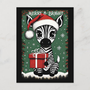 Carte Postale Bébé mignon Zebra Père Noël animal cadeau de Noël