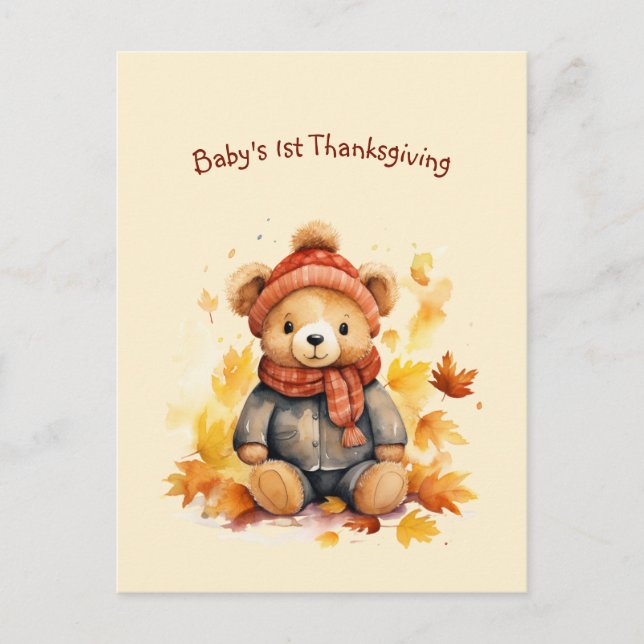 Carte Postale Bébé Ours Premier Thanksgiving Salutation (Devant)