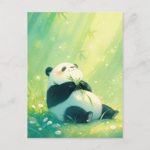 Carte Postale Bébé Panda Heureux dans une Forêt de Bambou Ensole