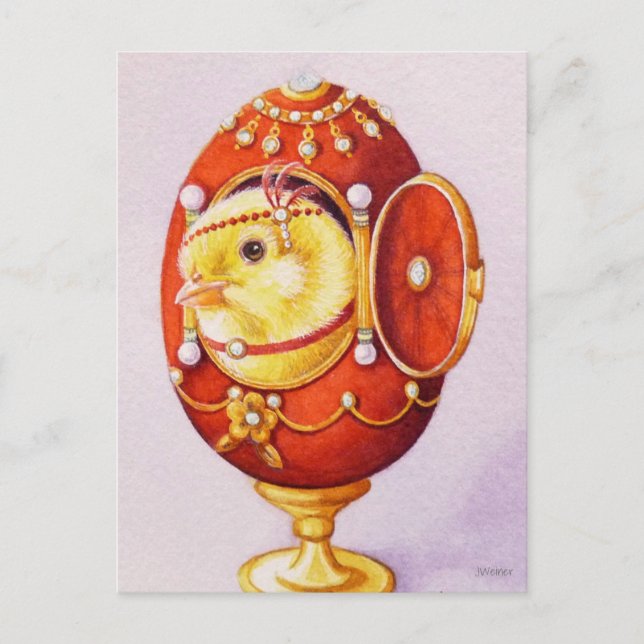 Carte Postale Bébé Pâques Flamme de poussin rouge oeuf aquarelle (Devant)