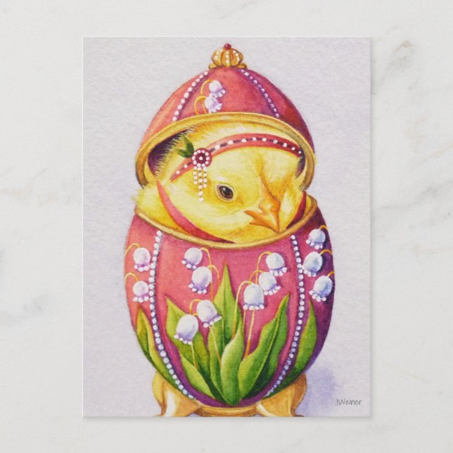 Carte Postale Bébé Pâques Plapper Chick rose Oeuf Aquarelle Art (Devant)