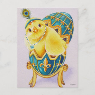 Carte Postale Bébé Pâques Plapper Poulette Bleu Oeuf Aquarelle A