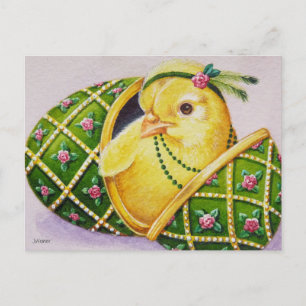 Carte Postale Bébé Pâques Plapper poussin vert oeuf aquarelle Ar
