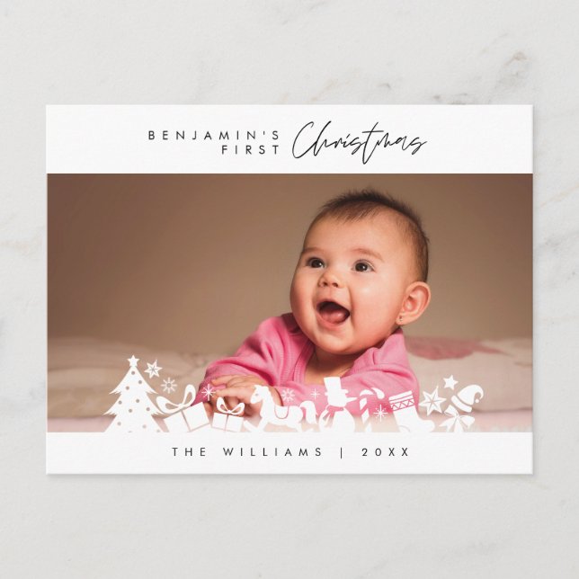 Carte Postale Bébé premier Noël, Faire-part avec photo (Devant)