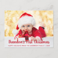 Bébé premier Noël Rouge Script photo
