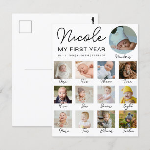 Carte Postale Bébé Première année 12 mois Photo Collage Moderne