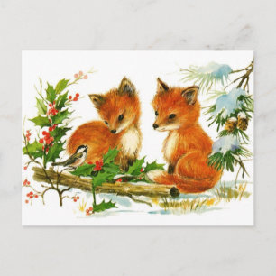 Carte Postale Bébé renards à l'écoute des oiseaux