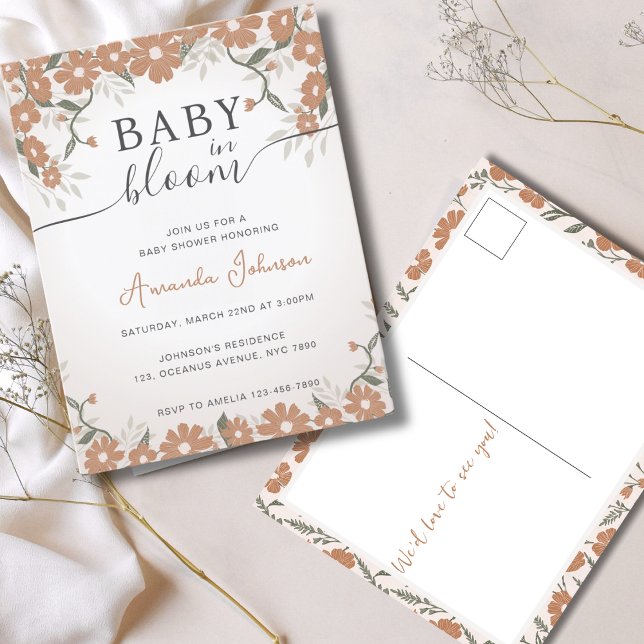 Carte Postale Bébé rustique en fleur douche Sexe neutre (Créateur téléchargé)