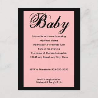 Carte Postale Bébé Script Baby shower Invitation rose