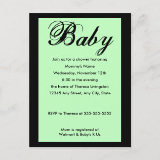 Carte Postale Bébé Script Baby shower Invitation Vert