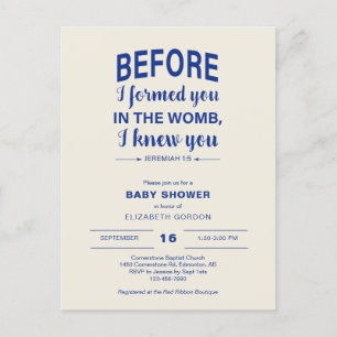 Carte Postale Bébé Shower de Verset Biblique Avant de vous forme