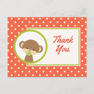 Carte Postale Bébé singe avec un Baby shower Pacificateur Merci