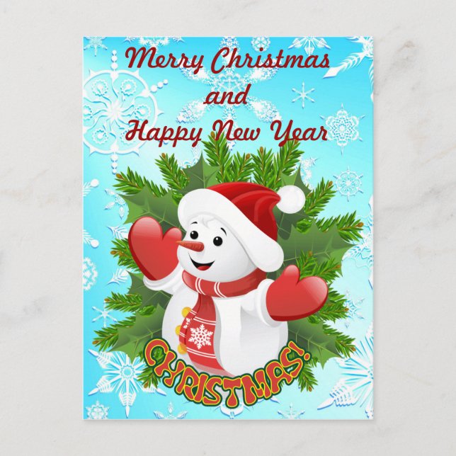Carte postale Bébé Snowman mignonette et flocons d (Devant)