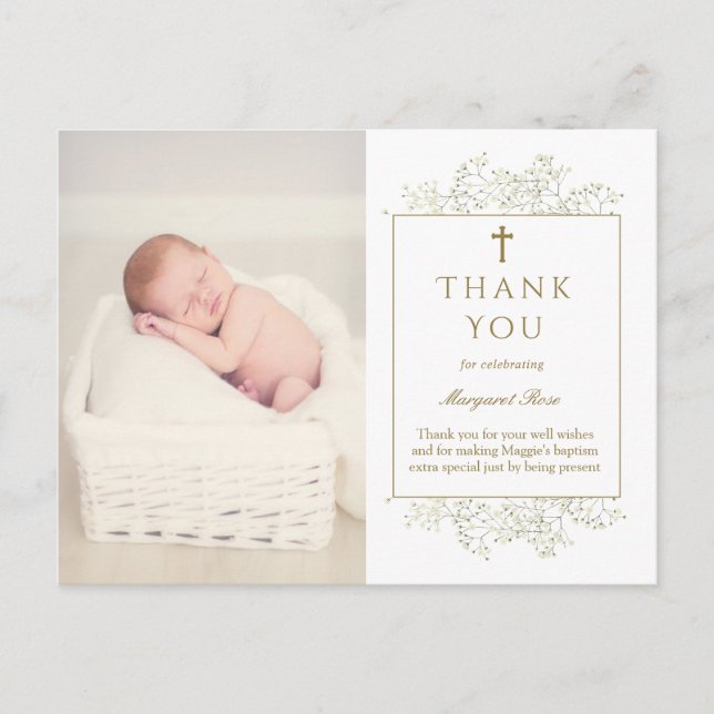 Carte Postale Bébé souffle Fleurs Baptême Merci photo (Devant)