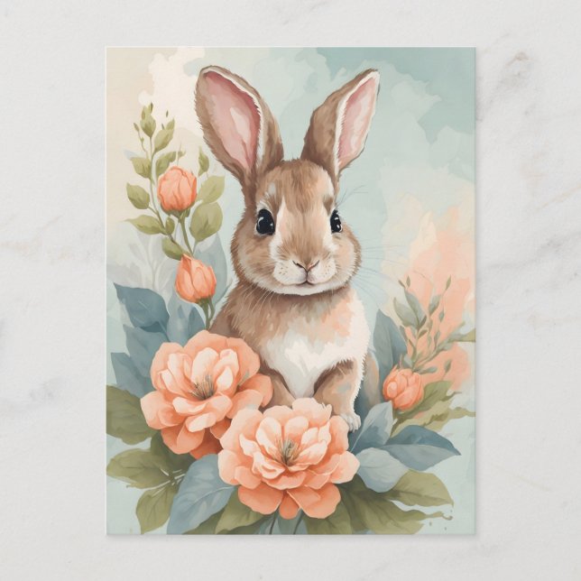 Carte Postale Bébés mignons animaux | Aquarelle de lapin bébé (Devant)