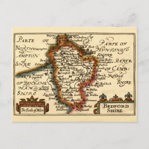 Carte Postale Bedfordshire Comté Angleterre Ancien Antiquaire Ca