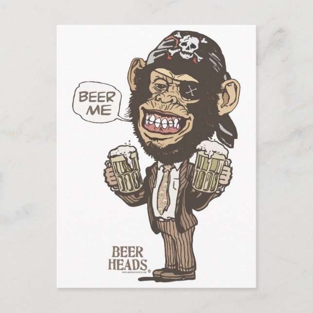 Carte Postale Beer Me Chimp Pirate par Mudge Studios (Devant)