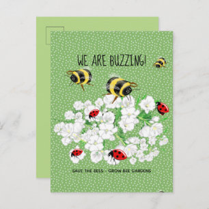 Carte Postale BEES et LadyBugs - Art de LeahG Sauvez les abeille
