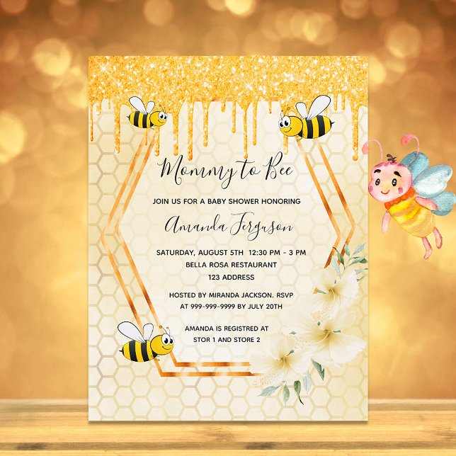 Carte Postale Bees Mommy to bebe parties scintillant baby shower (Créateur téléchargé)