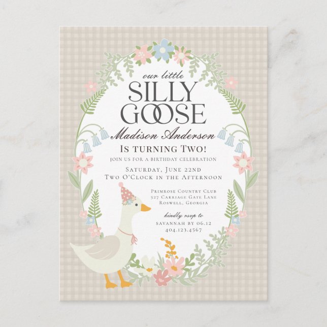 Carte Postale Beige Silly Goose Floral En vichy fête d'anniversa (Devant)