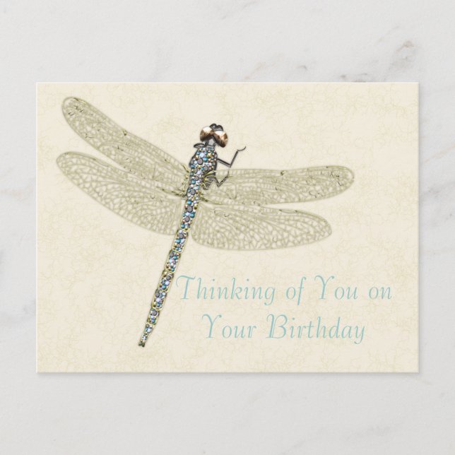 Carte postale Bejeweled Dragonfly Birthday Wives (Devant)
