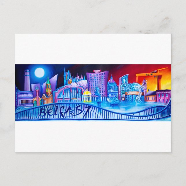 Carte Postale Belfast Panoramic avec des monuments célèbres (Devant)