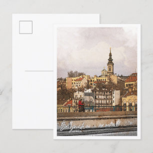Carte Postale Belgrade Serbie Beau paysage de crayon couleur