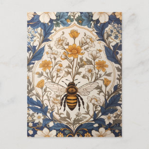 Carte Postale Belle abeille florale vintage jaune et bleue