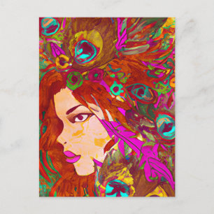 Carte Postale Belle Art Abstrait Femmes avec Plumes