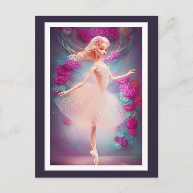 Carte Postale Belle Ballerina et danse Rose de ballet Floral (Devant)