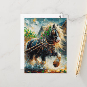 Carte Postale Belle bannière tzigane tirant un panier de Shamroc