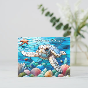 Carte Postale Belle Bébé Blanc Nage de tortue marine