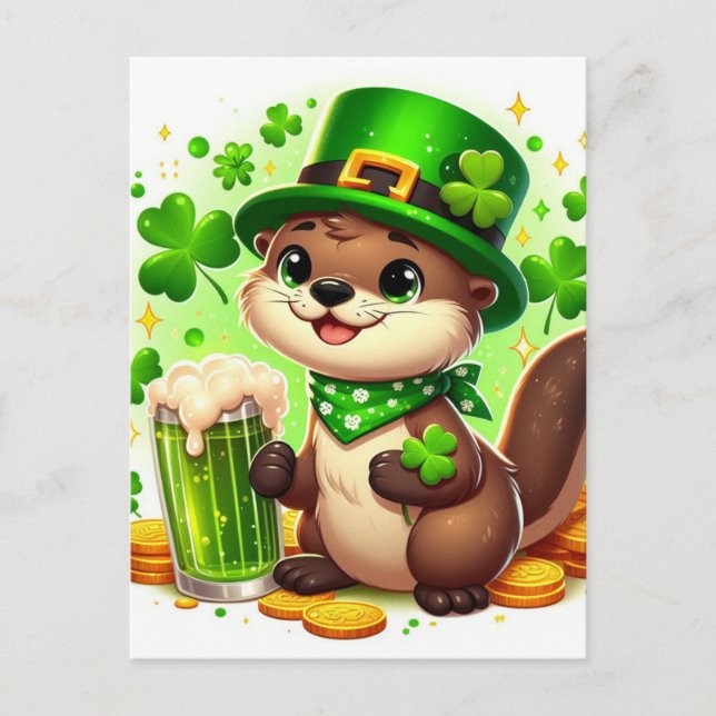Carte Postale Belle bière verte Otter St. Patricks (Devant)