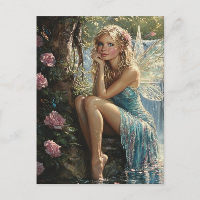 Carte Postale Belle Blond Fairy et Rose (Devant)