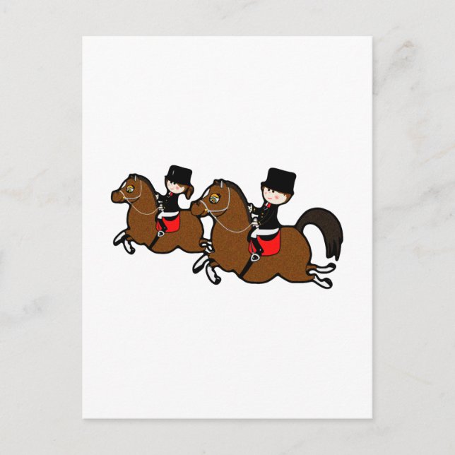 Carte Postale Belle caricature garçon fille équitation dressage  (Devant)