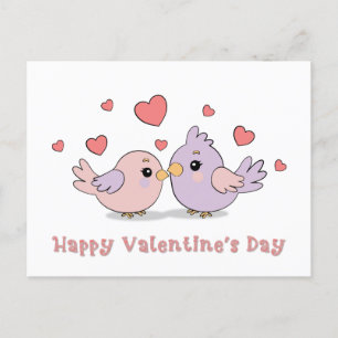 Carte Postale Belle Cartoon Lovebirds and Hearts Saint-Valentin