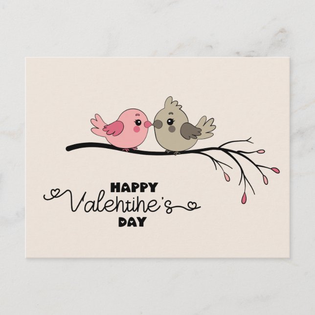 Carte Postale Belle Cartoon Lovebirds sur la branche Saint-Valen (Devant)