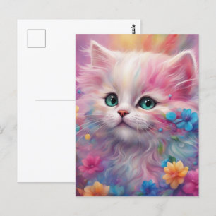 Carte Postale Belle Chat Blanc Fluffy