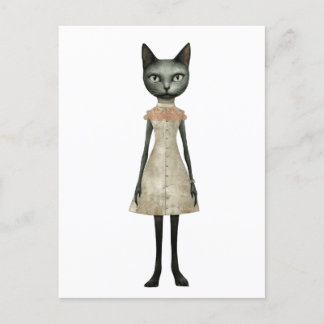 Carte Postale Belle chatte gris Whimisical en Robe Rose