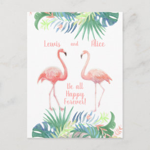 Carte Postale Belle Conte Fée Pour Deux Flamants roses Fleur Tro