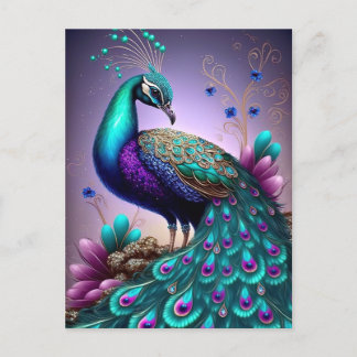Carte Postale Belle couleur Peacock Paon Bird faune